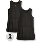Everyday Girls 2 Pack Pleat Pinafore Water-Repellent School Dresses - Black