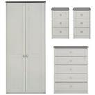 One Call Alderley Ready Assembled 4 Piece Package - 2 Door Wardrobe, Chest Of 5 Drawers And 2 Bedsid