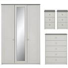 One Call Alderley Part Assembled 4 Piece Package - 3 Door Mirrored Wardrobe, Chest Of 5 Drawers And 
