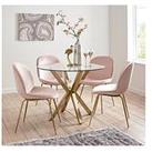 Very Home Chopstick 100Cm Round Brass Dining Table + 4 Penny Velvet Chairs - Brass/Pink