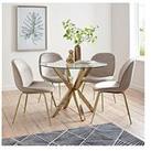Very Home Chopstick 100 Cm Round Brass Dining Table + 4 Penny Velvet Chairs - Brass/Taupe