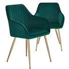 Very Home Pair Of Alisha Brass Legged Dining Chairs - Green/Brass