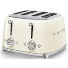 Smeg Tsf03Cruk 50S Retro Style 4 Slice Toaster, Extra Wide Slots, 3 Pre-Set Options, 2000W, Cream