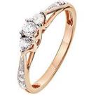 Love Diamond 9Ct Rose Gold 0.25Ct Three-Stone Diamond Ring With Heart Detail On Shank