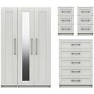 One Call Regal Package - Part Assembled 3 Door Mirrored Wardrobe, 5 Drawer Chest And 2 Bedside Chests