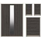 One Call Smyth Part Assembled 3 Piece Package - 3 Door Mirrored Wardrobe, 5 Drawer Chest And 2 Bedsi
