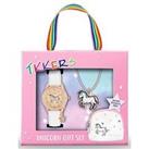 Tikkers Gold Unicorn Dial White Leather Strap Watch With Purse And Necklace Kids Gift Set