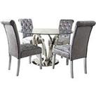 Very Home Lola 120 Cm Round Dining Table + 4 Scroll Back Velvet Chairs