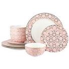Waterside 12-Piece Tallulah Pink And Gold Dinner Set