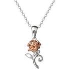 Disney Beauty And The Beast Rose Gold Plated Sterling Silver Rose Pendant Necklace