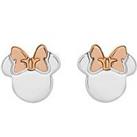 Disney Minnie Mouse Sterling Silver And Rose Gold Bow Stud Earrings