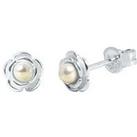 The Love Silver Collection Sim Pearl Flower Studs