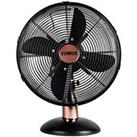 Tower T611000B Cavaletto 12 Inch Metal Desk Fan With 3 Speed Settings And Heavy Duty High Power Motor, 35W, Black And Rose Gold