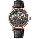 Ingersoll 1892 The Herald Black And Rose Gold Skeleton Dial Black Leather Strap Automatic Mens Watch