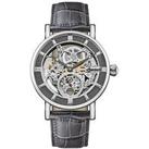 Ingersoll The Herald Silver And Grey Detail Skeleton Automatic Dial Grey Leather Strap Mens Watch