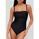 V By Very Shape Enhancing Bandeau Ruched Removable Strap Swimsuit - Black