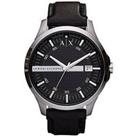 Armani Exchange Three-Hand Black Leather Watch