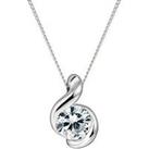 Love Gold 9Ct White Gold 5Mm Cubic Zirconia Swirl Pendant Necklace 18 Inch Curb Chain