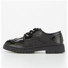 V By Very Girls Lace Up Patent Leather School Shoe - Black