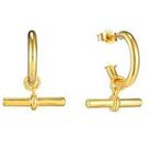 The Love Silver Collection 18Ct Gold Plated Sterling Silver T-Bar Hoop Stud Earrings