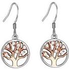 The Love Silver Collection Sterling Silver Rose Gold Plated Tree Of Life Cubic Zirconia Earrings