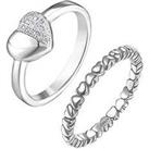 The Love Silver Collection Sterling Silver Set Of 2 Heart Design Rings