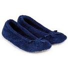 Totes Isotoner Popcorn Ballet Slipper With Bow - Navy