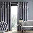 Catherine Lansfield Crushed Velvet Glamour Sequin Fully Lined Eyelet Curtains In Grey