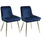 Very Home Pair Of Alisha Standard Brass Legged Dining Chairs - Blue/Brass