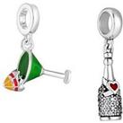 The Love Silver Collection Sterling Silver Set Of 2 Drinks Charms - Glass And Champagne Bottle