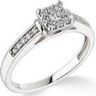 Love Diamond 9Ct White Gold 0.25Ct Diamond Princess Cut Ring With Diamond Shoulders