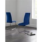 Julian Bowen Calabria Set Of 4 Velvet Cantilever Dining Chairs - Blue