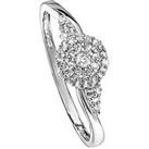 Love Diamond 9Ct White Gold 0.16Ct Diamond Halo Swirl Ring