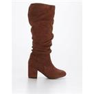 V By Very Wide Fit Block Heel Slouch Knee Boot With Wider Fitting Calf - Chocolate