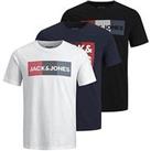 Jack & Jones Jack & Jones Play Logo 3 Pack T-Shirt - Navy/Black/White