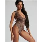 South Beach Leopard Suit With Underwire And Mesh Overlay Tie Shoulder Detail