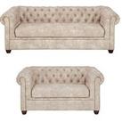 Very Home Chester Chesterfield Leather Look 3 Seater + 2 Seater Sofa Set - Pebble (Buy And Save!)