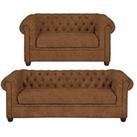 Very Home Chester Leather Look 3 Seater + 2 Seater Sofa Set - Chocolate (Buy And Save!)