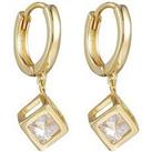 Gold Plated Hoop Drop Earrings With Faceted Glass Detail