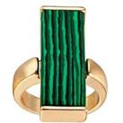 Gold Plated Rectangle Created Malachite Stone Statement Ring