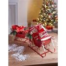 Festive Set Of 2 Red Metal Sleigh Christmas Decorations