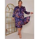 Chi Chi London Curve Plus Size Long Sleeve Neon Abstract Shirt Dress - Navy
