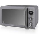 Swan Sm22030Lgrn Retro Led Digital Microwave With Glass Turntable, 5 Power Levels & Defrost Setting, 20L, 800W, Grey