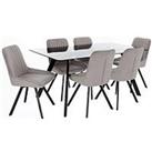 Very Home Triplo 160 Cm Glass Top Rectangular Dining Table + 6 Chairs - Black/Grey