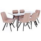 Very Home Triplo 160 Cm Glass Top Rectangular Dining Table + 6 Chairs - Black/Pink