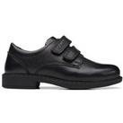 Clarks Kid Scala Pace Strap School Shoe - Black Leather