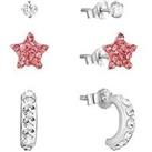 The Love Silver Collection Sterling Silver Crystal 3 Pack - 3Mm Studs, Half Hoops & 6Mm Pink Sta
