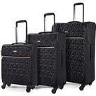 Rock Luggage Jewel 3 Piece Set Soft 4 Wheel Spinner - Black