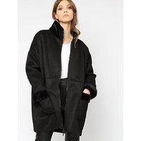 Religion Faux Sheepskin Zip Coat- Black