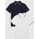 Everyday 2 Pack Tipped Pique Polo Shirt - White & Navy